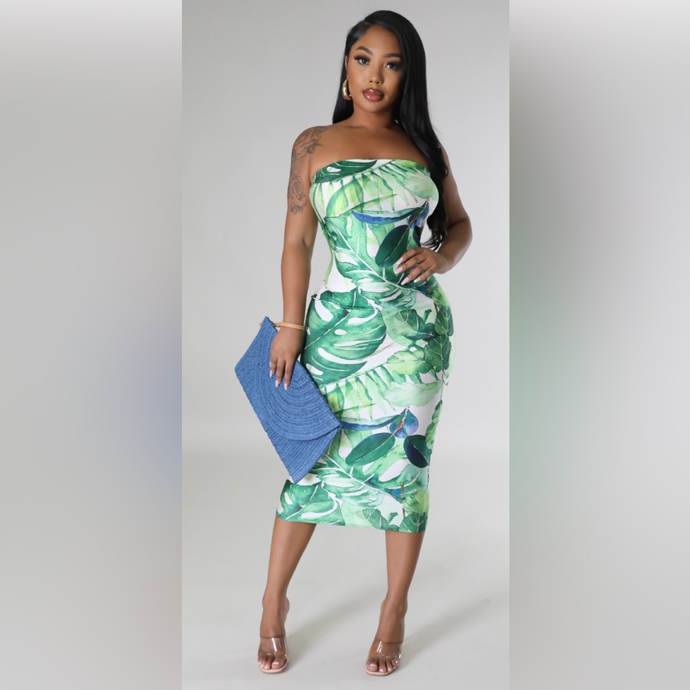 Leaf Print Tube Dress